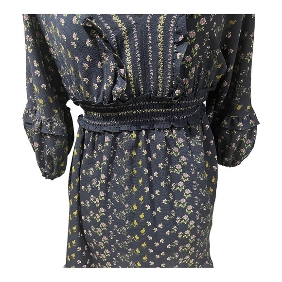 Max Studio Womens V-Neck Empire Waist Dress medium Navy Floral - Picture 5 of 9